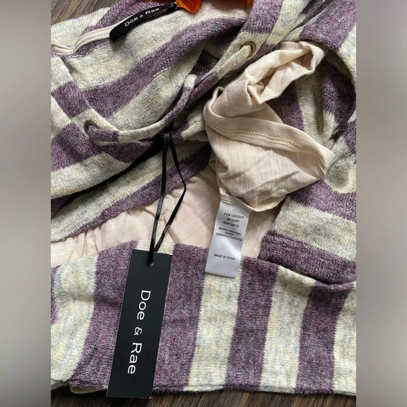 🌴3/$30🌴DOE & RAE Grape Striped Long Sleeve Lace Up Ruffle BabyDoll Top NWT - Picture 8 of 10